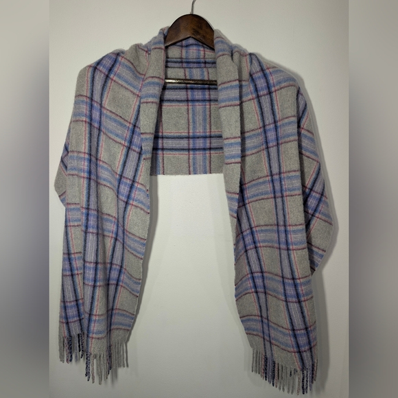 Talbots 100% Cashmere Scarf Wrap Gray Pink Blue Purple Wide Ultra Soft Natural - Picture 2 of 6